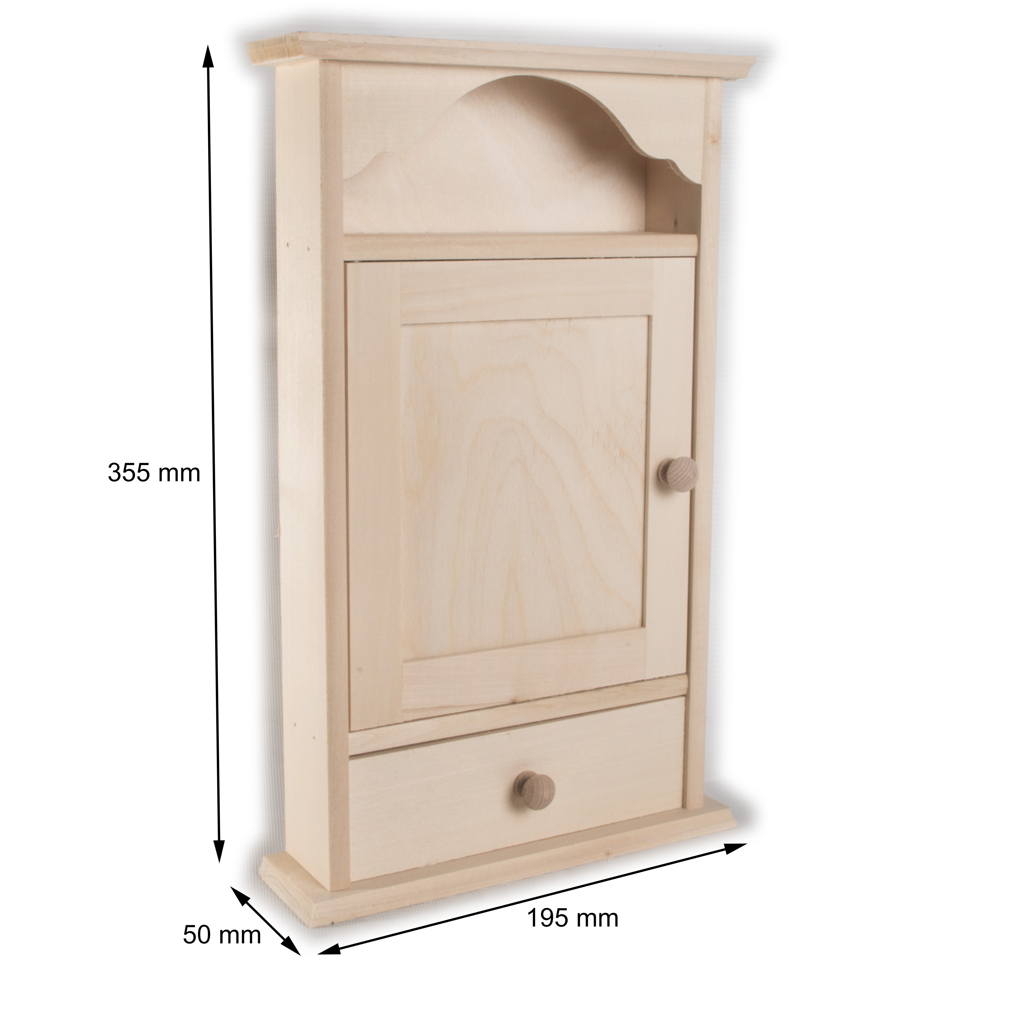 Hanging Wooden Key with 6 Hooks & Drawer / Plain Unpainted Rack